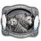 Preview: Belt Buckle Two Wolves + Feathers