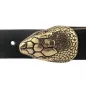 Preview: Design Gürtelschnalle Schlangenkopf altgold - Made in Italy - am Gürtel Preview: Design Gürtelschnalle Schlangenkopf altgold - Made in Italy - am Gürtel