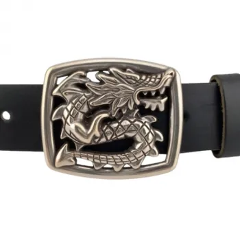 Design Gürtelschnalle Drache versilbert - am Gürtel