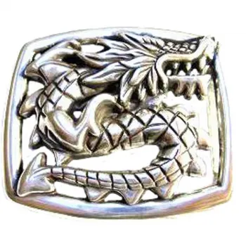 Design Belt Buckle Dragon silver-plated - Made in Italy - frontview
