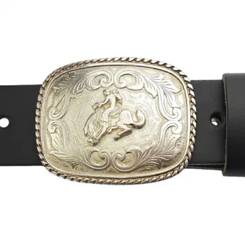 Design Gürtelschnalle Rodeo weißgold - mit Gürtel