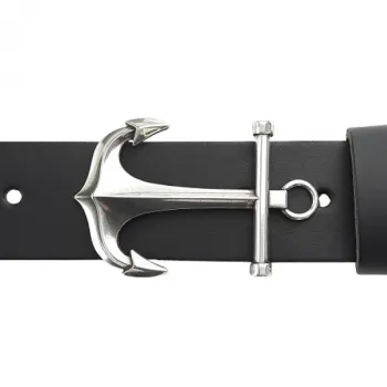 Design Gürtelschnalle Anker liegend silber - mit Gürtel