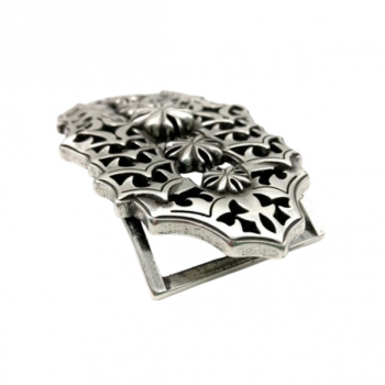 Preview: Design Belt Buckle Silver Flower silver-plated - Made in Italy - from the side