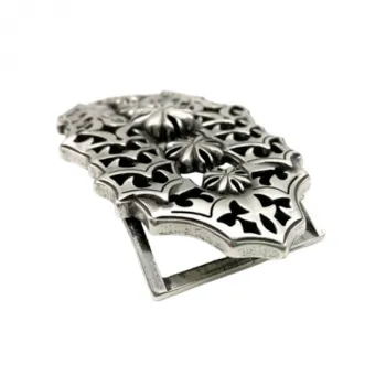 Design Belt Buckle Silver Flower silver-plated - Made in Italy - from the side