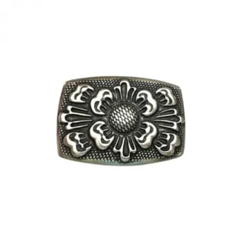 Design Gürtelschnalle Blume altsilber poliert - Madei in Italy - Voderseiteltsilber - Made in Italy