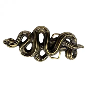 Design Belt Buckle Snake antique brass polished - Made in Italy - front