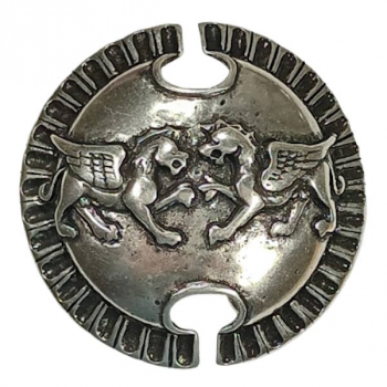Preview: Design Belt Buckle: Two St. Mark's Lions, Venice, Zamak, nickel-free, old silver + black, for belts up to 40 mm wide