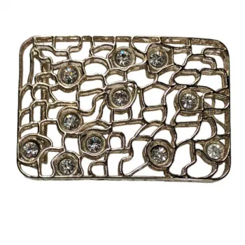 Design Belt Buckle white gold plated, set with rhinestones