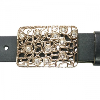 Preview: Design Belt Buckle white gold plated, set with rhinestones with belt