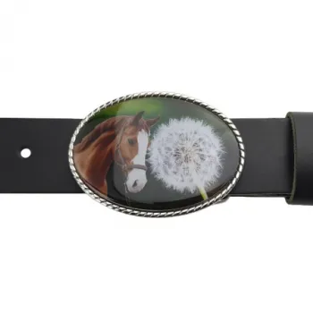 Custom Photo Belt Buckle Oval with Cord Edge with belt