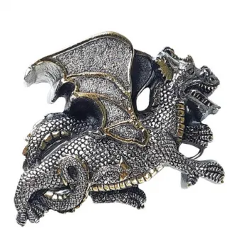 Belt Buckle Dragon, massive, colors: silver + gold