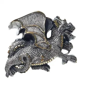 Gürtelschnalle Drachen, massiv, Farben: silber + gold