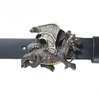 Preview: Belt Buckle Dragon, massive, colors: silver + gold with belt