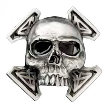 Guertelschnalle Totenkopf mit keltischem Kreuz