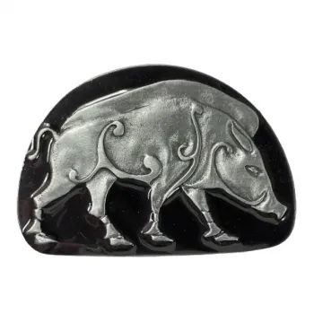 Belt Buckle Celtic Primal Pig, silver + black