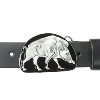 Belt Buckle Celtic Primal Pig, silver + black with belt