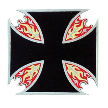 Gürtelschnalle Kreuz mit Flammen