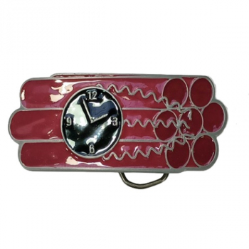 Preview: Belt Buckle Time Bomb, cast pewter, nickel free, colors: red + black, 9.5 x 4.5 cm, 69 g, for belts up to 40 mm wide