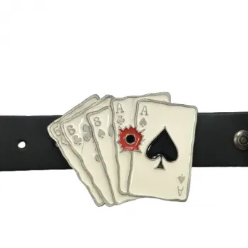 Gürtelschnalle Kartenspiel mit Einschussloch mit Gürtel