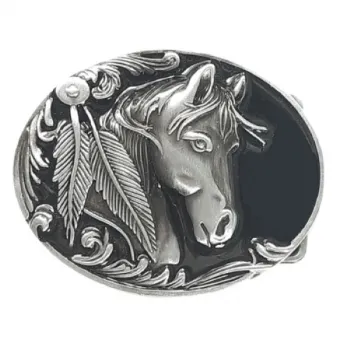Belt buckle indian horse with feather