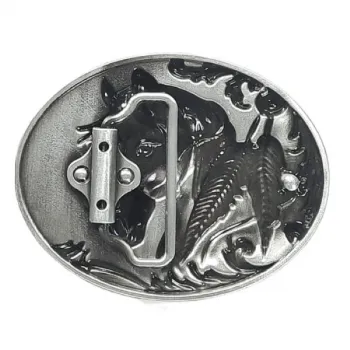 Belt buckle indian horse with feather back