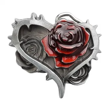 Gürtelschnalle Herz mit Rose