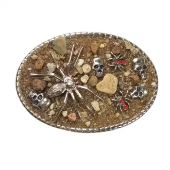 Belt Buckle Spider with skulls and stones