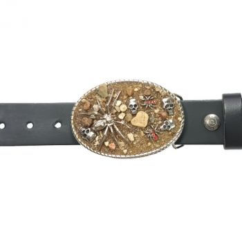 Preview: Gürtelschnalle Spinne mit Totenschädel und Steinen mit Gürtel