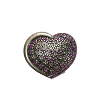 Belt buckle heart with purple rhinestones front