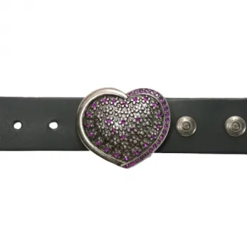 Belt buckle heart with purple rhinestones with belt