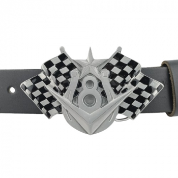 Preview: Gürtelschnalle V8 + Zielflaggen - am Gürtel