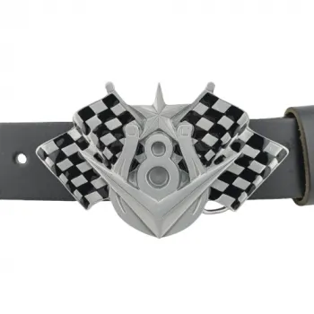 Gürtelschnalle V8 + Zielflaggen - am Gürtel
