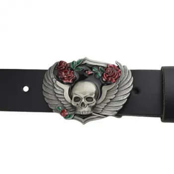 Gürtelschnalle Totenkopf mit Rosen