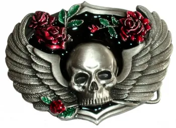 Gürtelschnalle Totenkopf mit Rosen