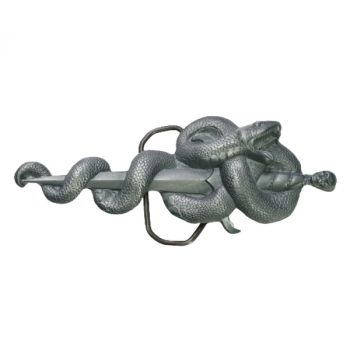 Preview: Belt Buckle Snake and Sword | Serpent Staff | Rod of Asclepius | Color: Silver