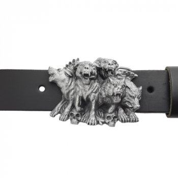 Preview: Belt Buckle Wolf Pack, Wolves in a Pack + Skulls with belt