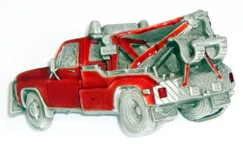 Gürtelschnalle Abschleppwagen in rot-silber