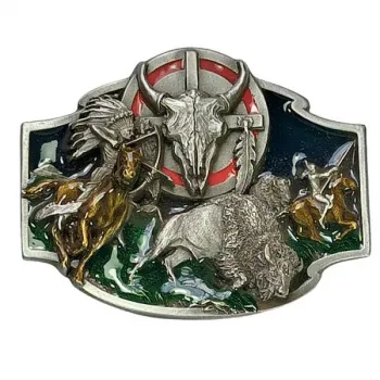 Belt Buckle Indian Buffalo Hunting