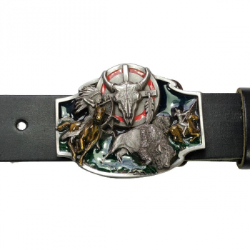 Gürtelschnalle Skull mit Büffel mit Gürtel