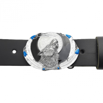 Preview: Belt Buckle Howling Wolf + Feathers with belt