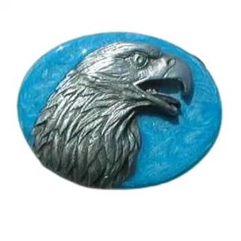 Gürtelschnalle Adlerkopf auf blauem Grund