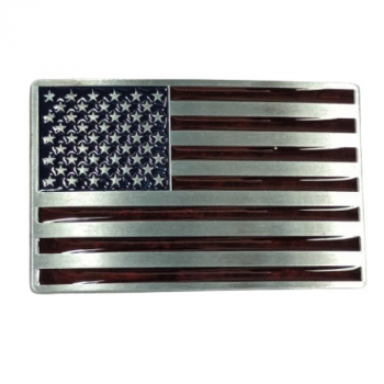 Preview: Belt Buckle US Flag - Stars + Stripes, cast pewter, nickel-free, enamelled, rectangular, for belts up to 40 mm wide