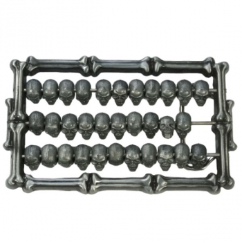 Preview: Belt Buckle Abacus with Skulls + moving parts, cast pewter, nickel-free, rectangular, for belts up to 40 mm wide
