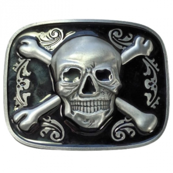 Preview: Belt Buckle Skull with Crossbones, pewter, colors: silver + black