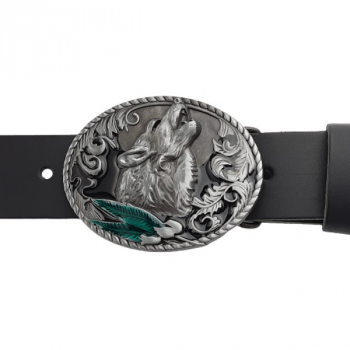 Preview: Belt Buckle Howling Wolf with belt