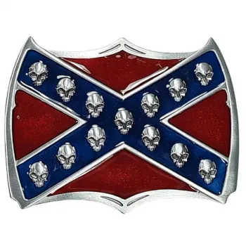 Gürtelschnalle Südstaaten-Flagge mit Totenköpfen