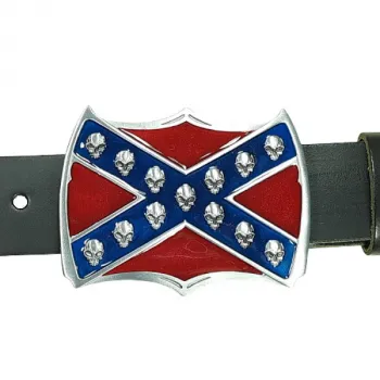 Gürtelschnalle Südstaaten-Flagge mit Totenköpfen am Gürtel