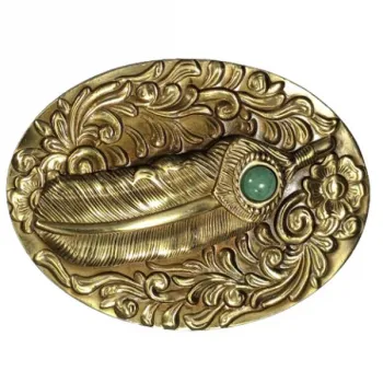 Belt Buckle Feather with flower tendrils