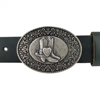 Belt Buckle Cowboy Boots with Heart + flower tendrils - with belt