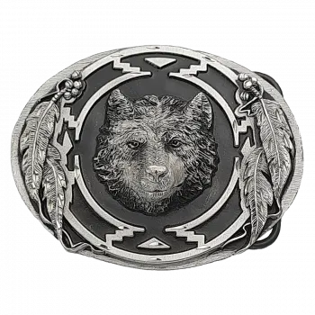 Gürtelschnalle Wolfskopf + Diamantschliff + Deko